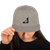 Heather Gray B Mark Hat front view, on a model.