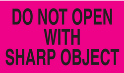 3" x 5" "Do Not Open with Sharp Object" Label, Paper, 500 Labels Per Roll