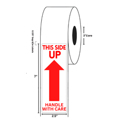 2.5" x 7" "This Side Up" Label, Paper, 500 Labels Per Roll