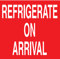 4" x 4" "Refrigirate On Arrival" Label, Paper, 500 Labels Per Roll