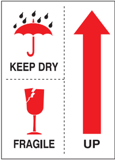 3" x 4" "Keep Dry Fragile" Label, Paper, 500 Labels Per Roll