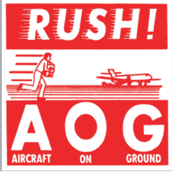 4" x 4" "RUSH AOG Labels" Label, Paper, 500 Labels Per Roll