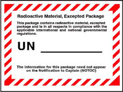 4.375" x 3.25" "Radioactive Material, Excepted" Label, Paper, 500 Labels Per Roll