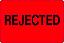 2" x 3" "Rejected" Label, Paper, 500 Labels Per Roll
