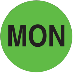 2" Diameter, "Monday" Circle Label, Paper, 500 Labels Per Roll