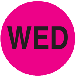2" Diameter, "Wednesday" Circle Label, Paper, 500 Labels Per Roll