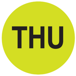 2" Diameter, "Thursday" Circle Label, Paper, 500 Labels Per Roll