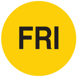2" Diameter, "Friday" Circle Label, Paper, 500 Labels Per Roll