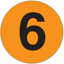 2" Diameter, "Six" Circle Label, Paper, 500 Labels Per Roll
