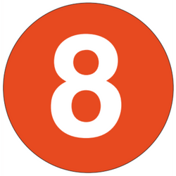 2" Diameter, "Eight" Circle Label, Paper, 500 Labels Per Roll