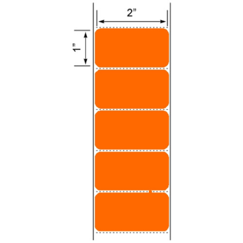 2x1 Orange Floodcoated Direct Thermal Labels 1" Core