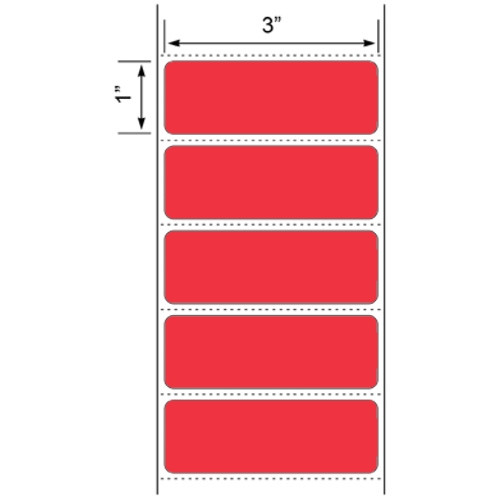 3x1 Red Floodcoated Direct Thermal Labels 1" Core