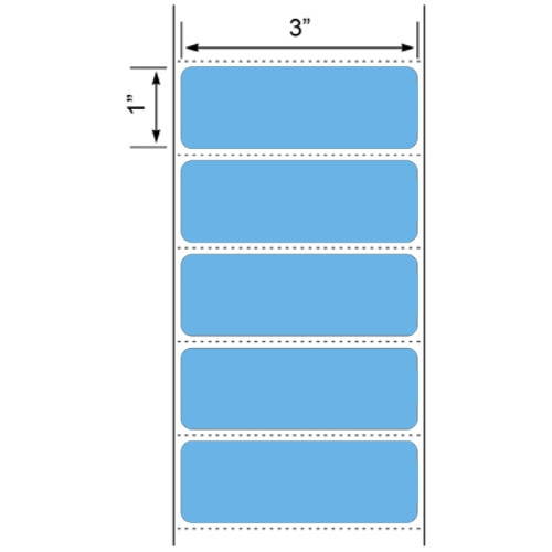 3x1 Blue Floodcoated Direct Thermal Labels 1" Core