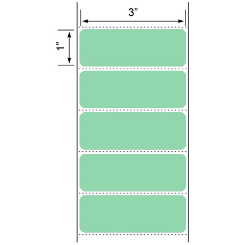 3x1 Green Floodcoated Direct Thermal Labels 1" Core