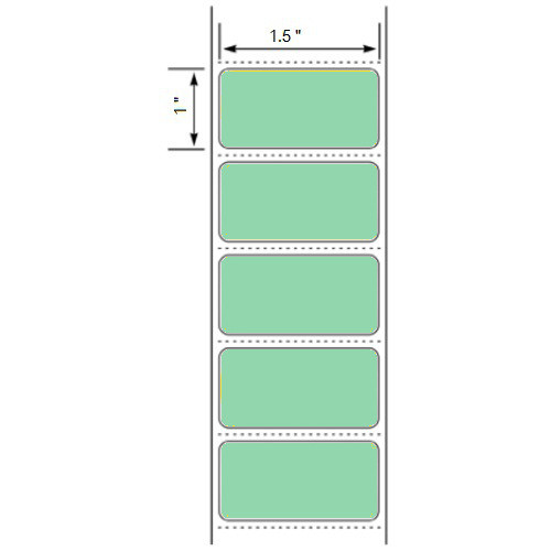 1.5x1 Green Floodcoated Direct Thermal Labels 1" Core