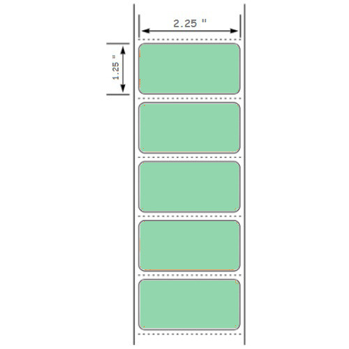 2.25x1.25 Green Floodcoated Direct Thermal Labels 1" Core