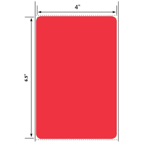 4" x 6.5" Red Floodcoated Thermal Transfer Label, 3" Core, 8" Outer Diameter