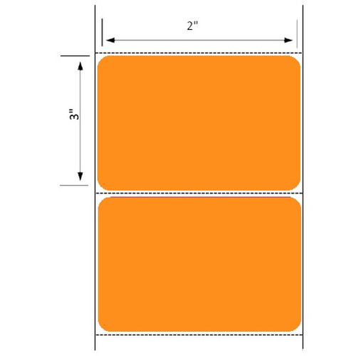 2x3 Floodcoated Orange Thermal Transfer Label Rolls 3" Core 8 inch O.D.