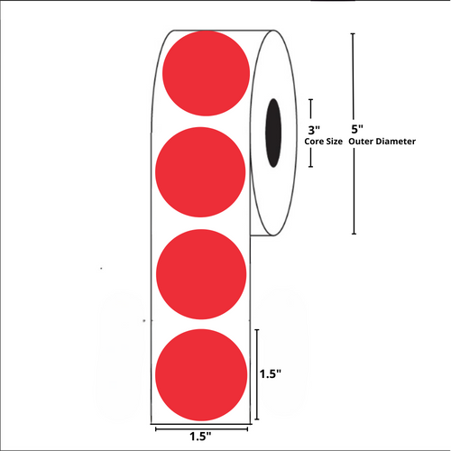 1.5 inch Diam. Circle Floodcoated Red Thermal Transfer Label Rolls 3" Core