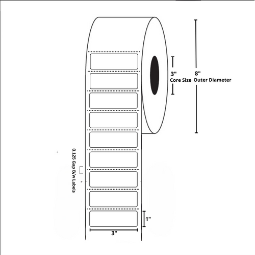 3x1 Inch, Thermal Transfer, 3 Inch Core, 8 Inch Outer Diameter