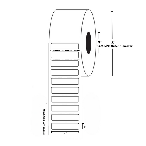 4x1 Inch, Thermal Transfer, 3 Inch Core, 8 Inch Outer Diameter
