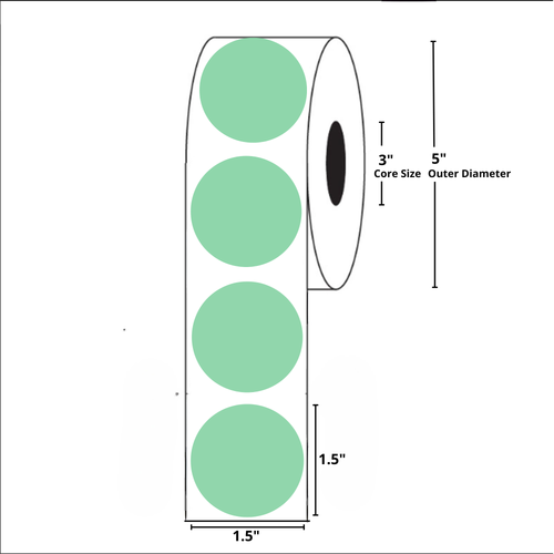 1.5 inch Diam. Circle Floodcoated Green Thermal Transfer Label Rolls 3" Core