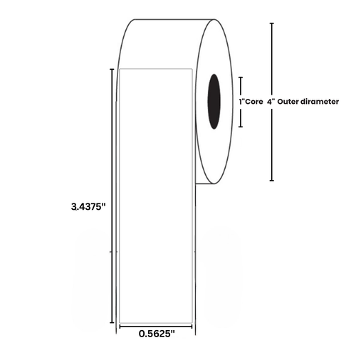 0.5625x3.4375 White Dymo Compatible Direct Thermal Labels 1" Core