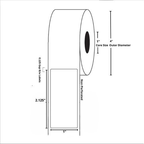 1x2.125 White Dymo Compatible Direct Thermal Labels 1" Core