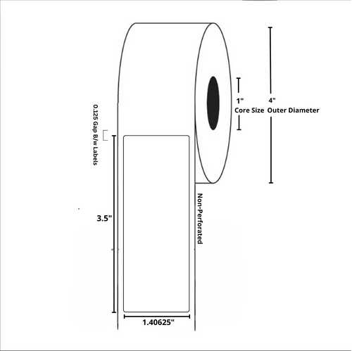 1.40625x3.5 White Dymo Compatible Direct Thermal Labels 1" Core