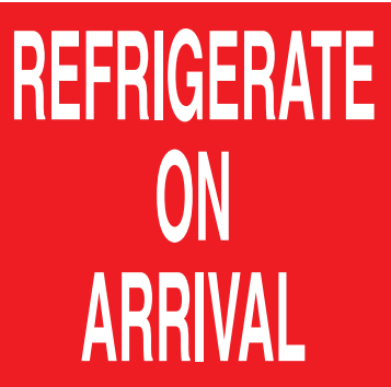 4" x 4" "Refrigirate On Arrival" Label, Paper, 500 Labels Per Roll