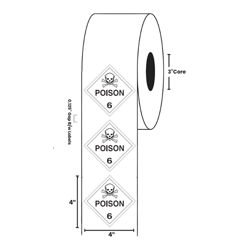 4" x 4" "Poison" Label, Paper, 500 Labels Per Roll