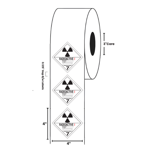 4" x 4" "Radioactive" Label, Paper, 500 Labels Per Roll