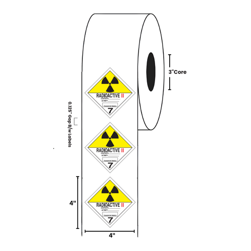 4" x 4" "Radioactive" Label, Paper, 500 Labels Per Roll