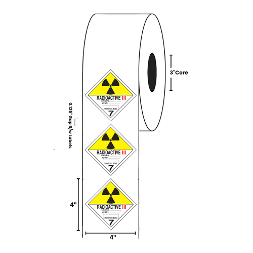 4" x 4" "Radioactive" Label, Paper, 500 Labels Per Roll