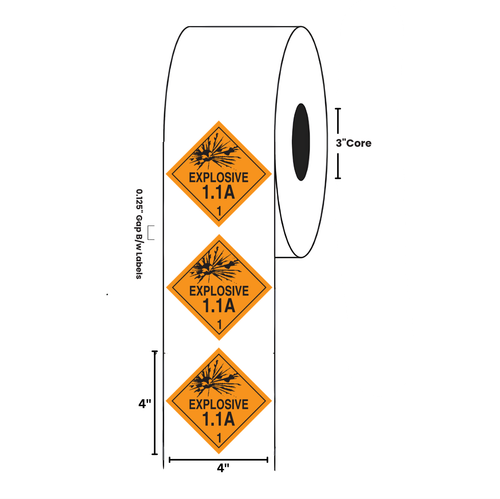 4" x 4" "Explosive" Label, Paper, 500 Labels Per Roll