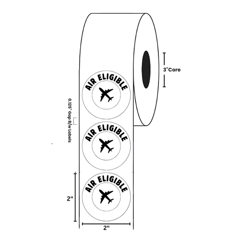2" x 2" "Air Eligible" Label, Paper, 500 Labels Per Roll