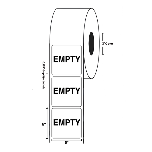 6" x 6" "Empty" Label, Paper, 500 Labels Per Roll