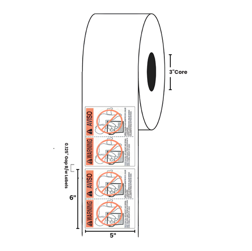 5" x 6" "Suffocation Warning" Label, Paper, 500 Labels Per Roll