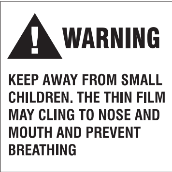 2" x 2" "Suffocation Warning" Label, Paper, 500 Labels Per Roll