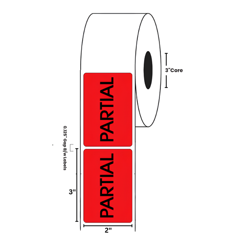 2" x 3" "Partial" Label, Paper, 500 Labels Per Roll