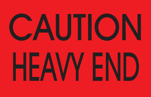 2" x 3" "Caution Heavy End" Label, Paper, 500 Labels Per Roll
