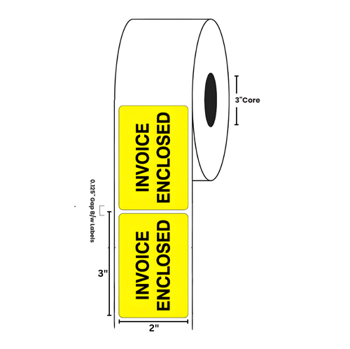 2" x 3" "Invoice Enclosed" Label, Paper, 500 Labels Per Roll