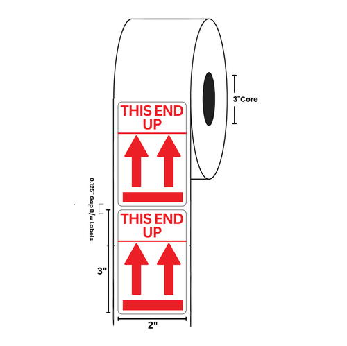 2" x 3" "This End Up" Label, Paper, 500 Labels Per Roll