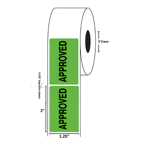 1.25" x 2" "Approved" Label, Paper, 500 Labels Per Roll