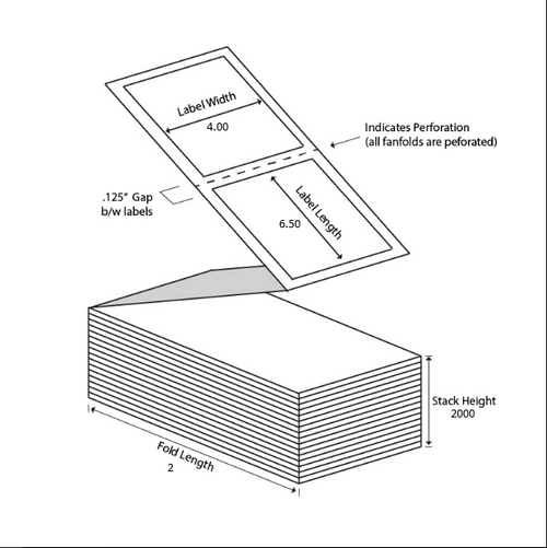 4" x 6.5" Thermal Transfer Label, 2 Labels Per Fold, Fanfold Stacks