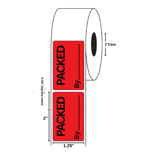 1.25" x 2" "Packed By ___" Label, Paper, 500 Labels Per Roll
