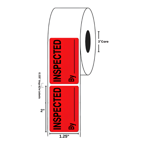 1.25" x 2" "Inspected By ___" Label, Paper, 500 Labels Per Roll