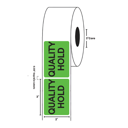2" x 3" "Quality Hold" Label, Paper, 500 Labels Per Roll