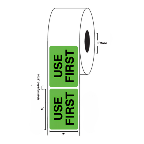2" x 3" "Use First" Label, Paper, 500 Labels Per Roll