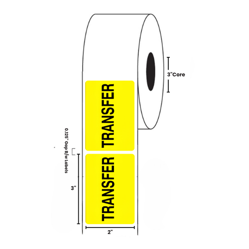 2" x 3" "Transfer" Label, Paper, 500 Labels Per Roll